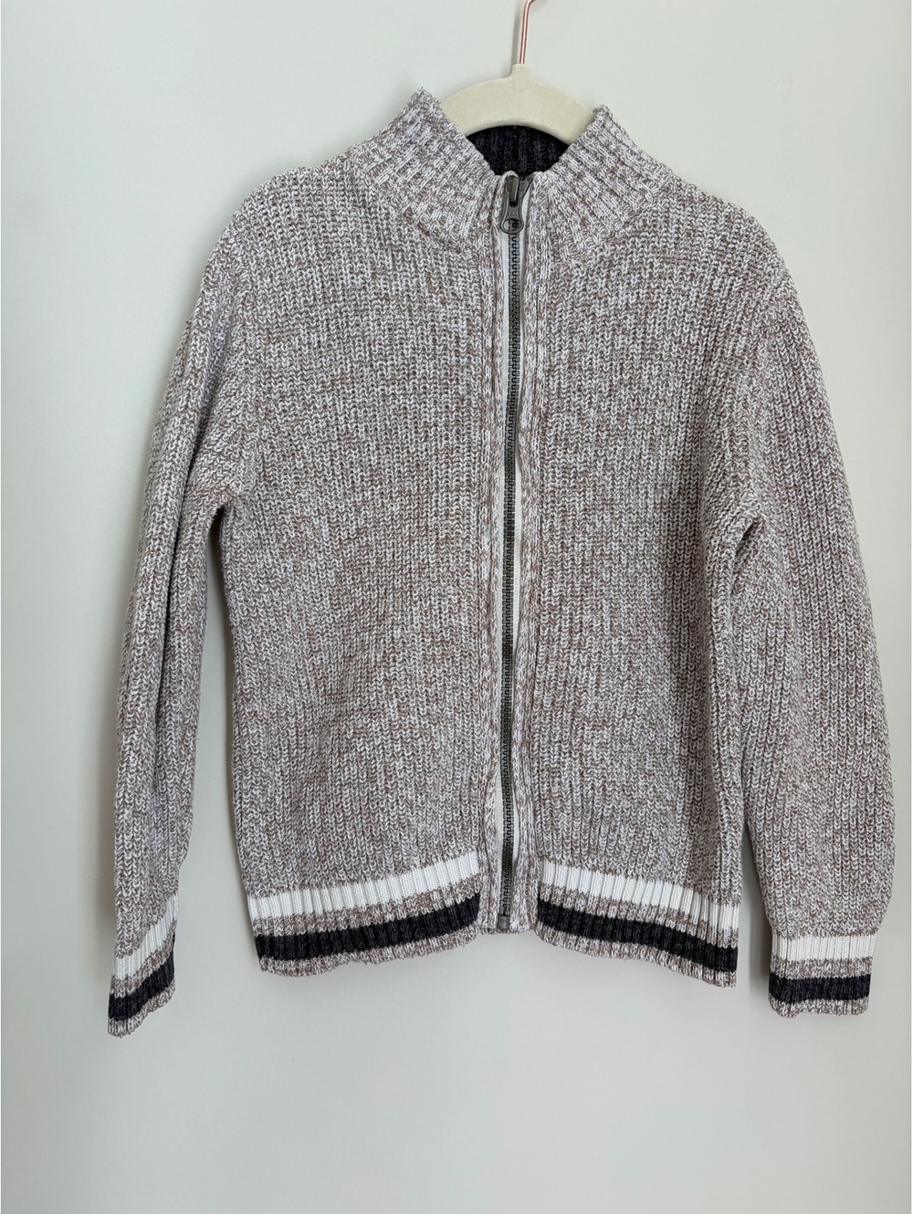 OshKosh B'gosh Boys' Size 5 Brown and White Cotton Zip-Up Sweater